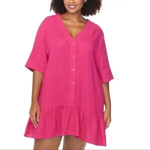 Raisins Curve Women's Pink Trendy Plus Size Sol Cotton Cover-Up 1X